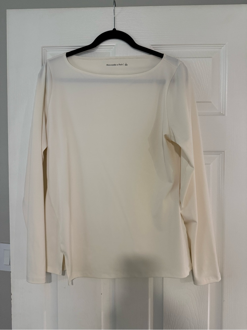 Abercrombie & Fitch Women's Cream Long Sleeve Boatneck Top
